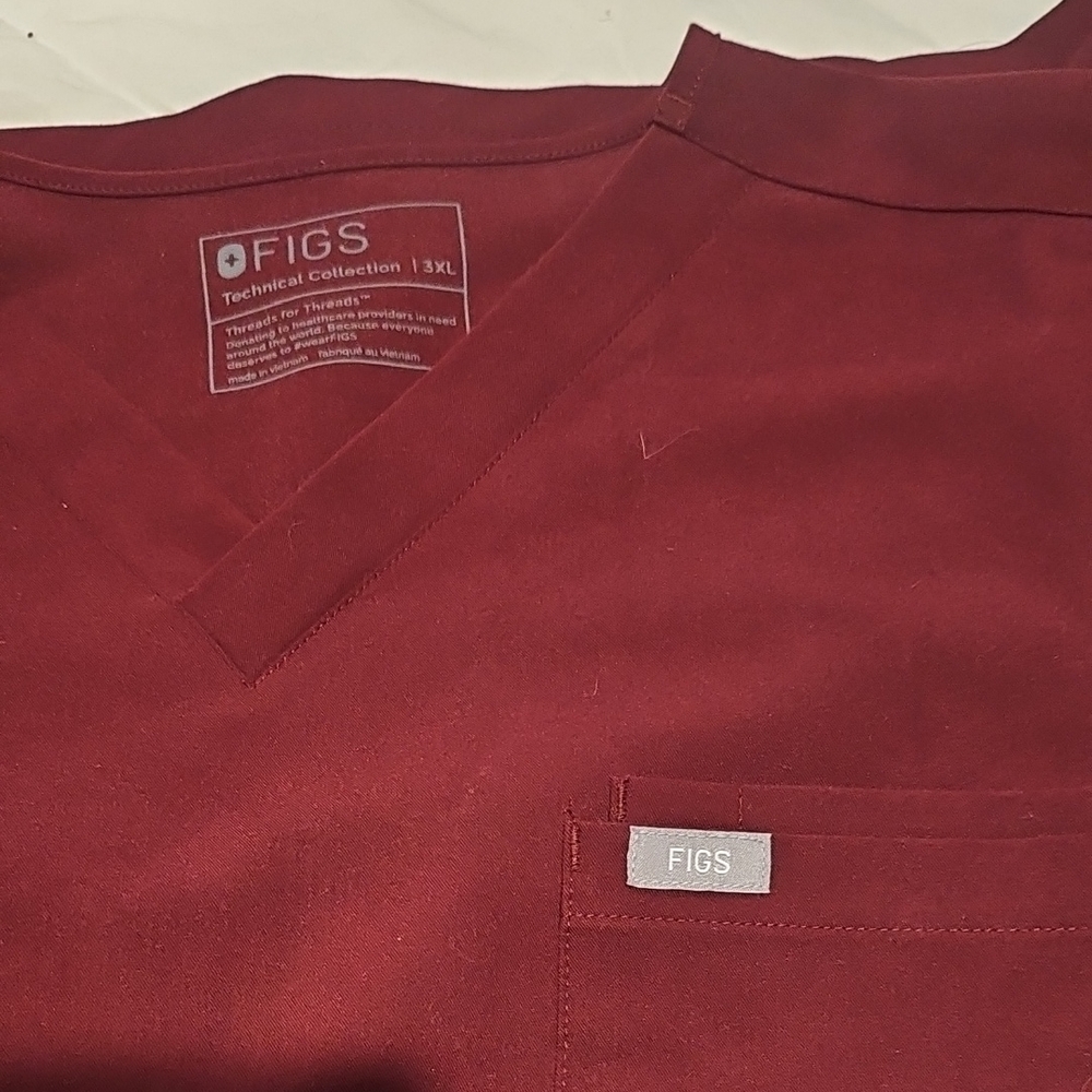 Figs Red Crew Neck Shirt Classic Cotton Blend